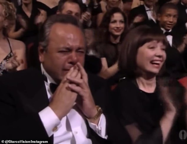 Tears: The segment was moving as Mira said on stage that her father Paul taught her everything she knew about acting, he covered his face with his hands and burst into tears as he sat next to her mother Lorraine Davis