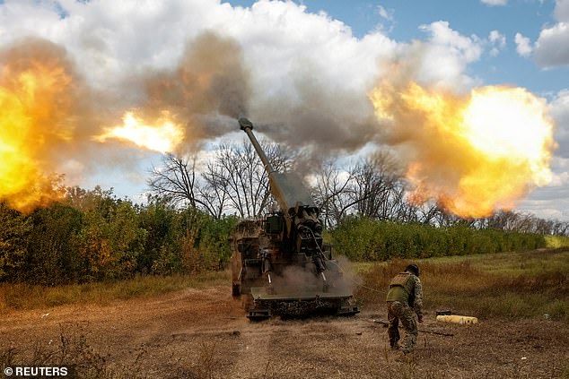 A Ukrainian soldier fires a 2S22 Bohdana self-propelled howitzer at Russian troops, amid the Russian attack on Ukraine, at a position in the Donetsk region, Ukraine, September 13, 2023