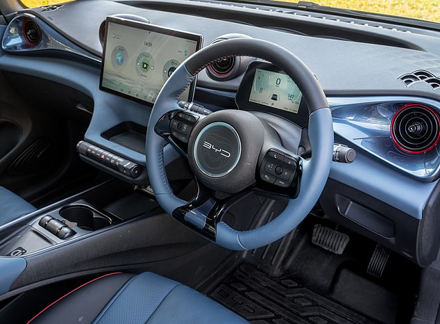 Inside is a sleek dashboard, a rotating control screen that you can position horizontally or vertically, and a simple control bar where you simply rotate one end to drive or reverse