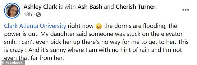 Ashley Clark posted videos to Facebook and wrote: 'the dorms are flooded, the power is out'