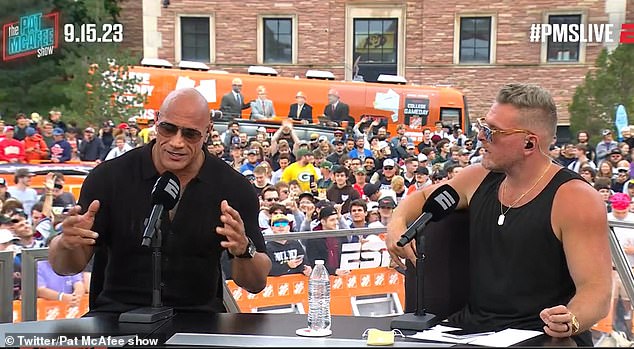 The Rock also appeared on The Pat McAfee Show in Denver before leaving for WWE on Friday