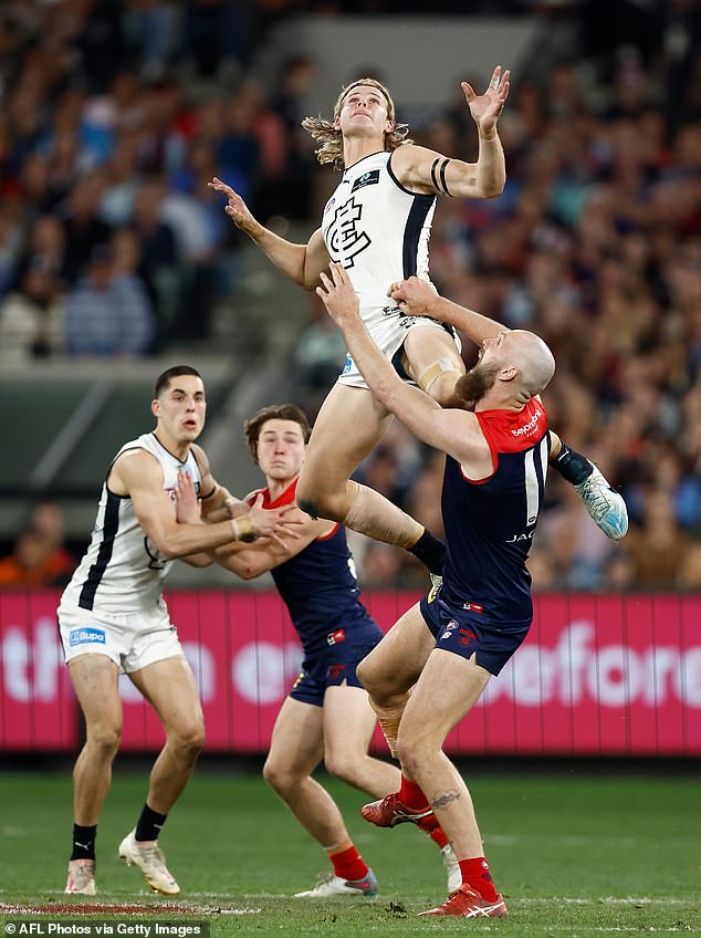 De Koning was a constant aerial threat for Carlton on Friday evening against Melbourne and received praise from Robbie Williams in song form