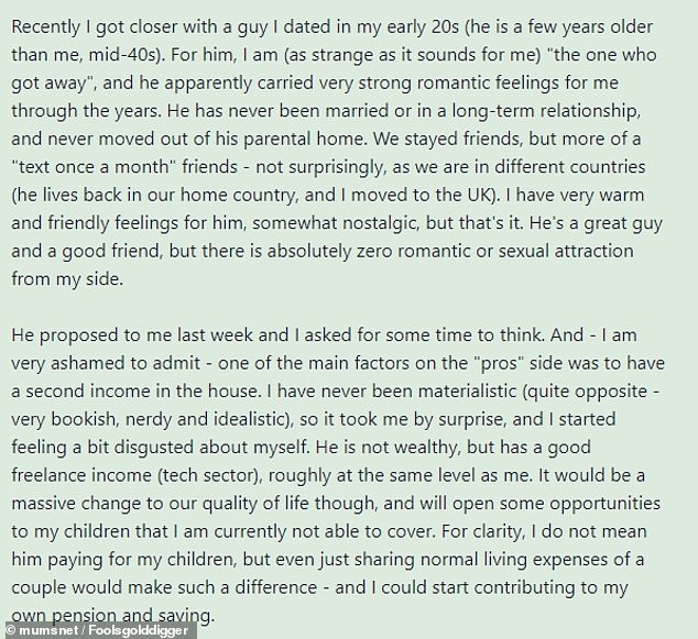 She believes that not pairing it with a man who earns a good wage working as a freelancer in the technology sector would vastly improve her family's quality of life.