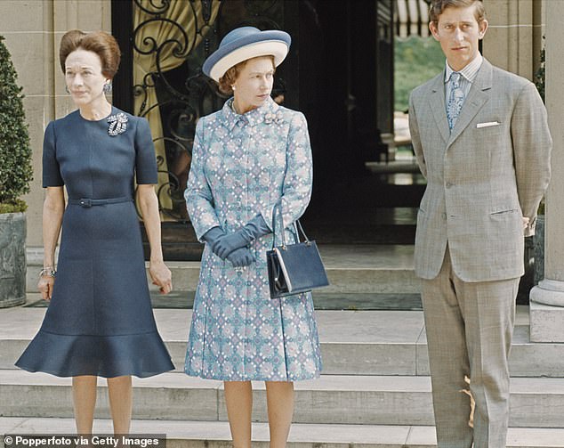 Queen Elizabeth and Charles during a private visit to her uncle, the Duke of Windsor, who was seriously ill in May 1972.  The Duchess of Windsor is pictured on the left