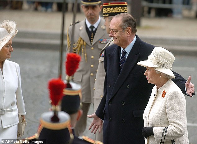 Queen Elizabeth is accompanied by Jacques Chiracon on a three-day state visit to mark the centenary of the Entente Cordiale in April 2004