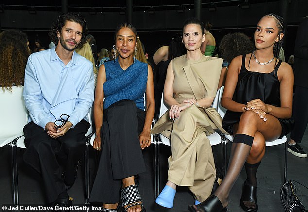 Sitting pretty: Hayley also looked typically chic as she sat front row with friends Ben Whishaw, Sophie Okonedo and Yasmin Finney