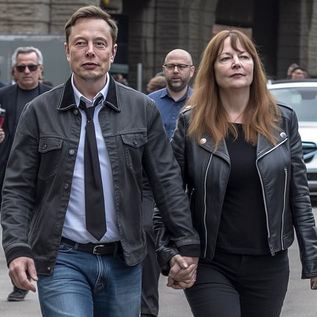 One image appears to show Tesla CEO Elon Musk holding hands with rival General Motors CEO Mary Barra