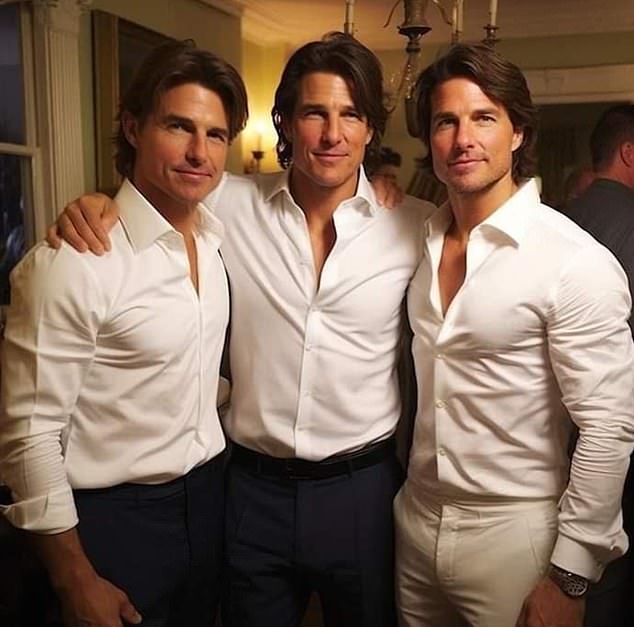 In this photo, actor Tom Cruise, known for his action movie roles, poses with his stunt doubles