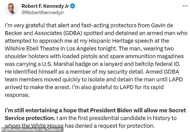 Kennedy shared an update with his followers on