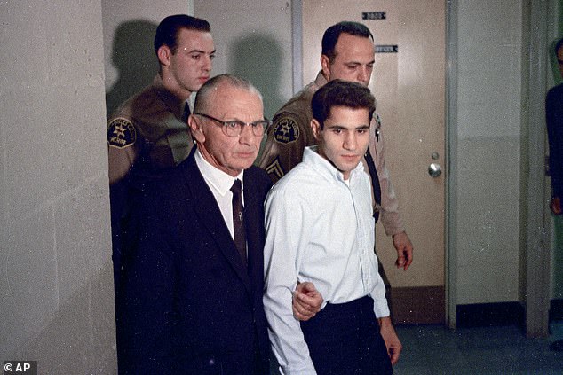 Sirhan Sirhan (photo) shot and killed Robert F. Kennedy in 1968