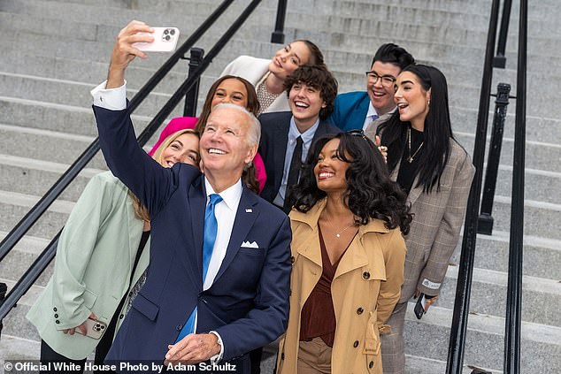 President Biden greets digital content creators at the White House on October 25