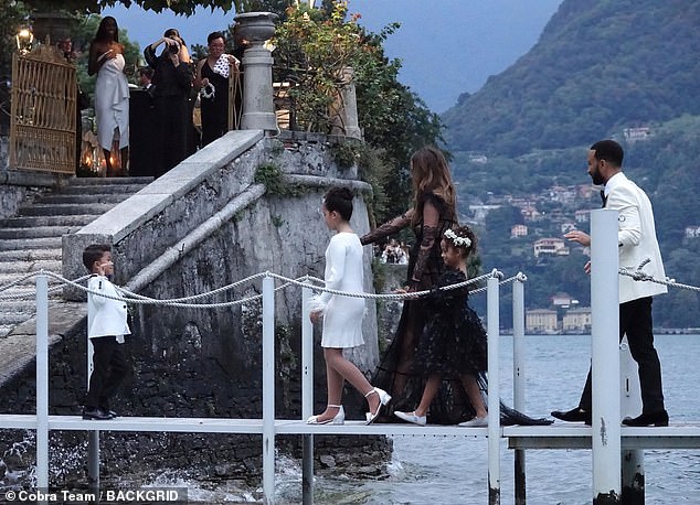 Deja vu: the couple renewed their vows at Villa Pizzo on Lake Como, Italy, the same place where they got married in 2013