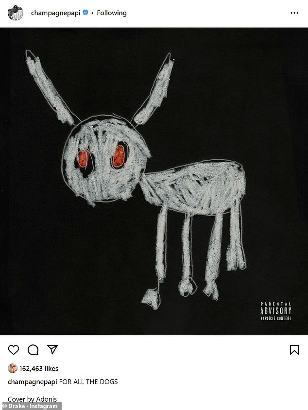 Art: The official cover for the song was a drawing made by Drake's own five-year-old son, Adonis - which is the cover for his upcoming album: For All The Dogs