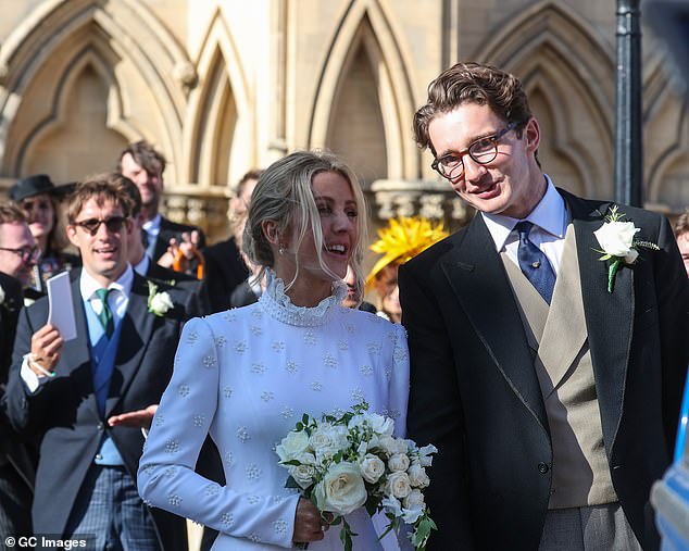 Ellie Goulding and Jasper Jopling seen leaving York Minster Cathedral after their wedding ceremony on August 31, 2019 in York