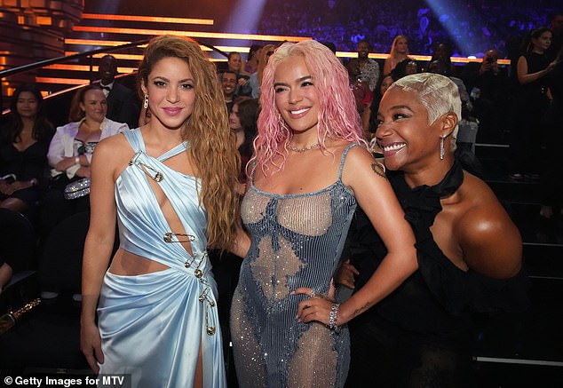 Haddish seen with Shakira and Karol G at the ceremony in Newark, New Jersey on Tuesday