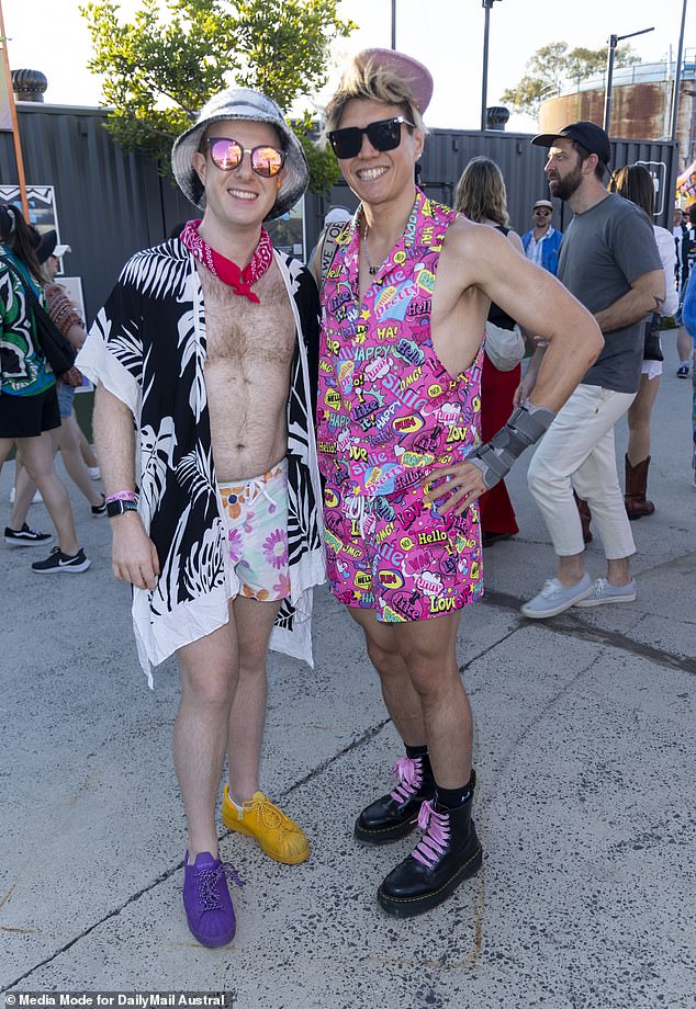 Shoes were also a big fashion item shown off at Sweet Relief, from black boots with pink laces (right) to a pair where one sneaker was purple and the other yellow (left).