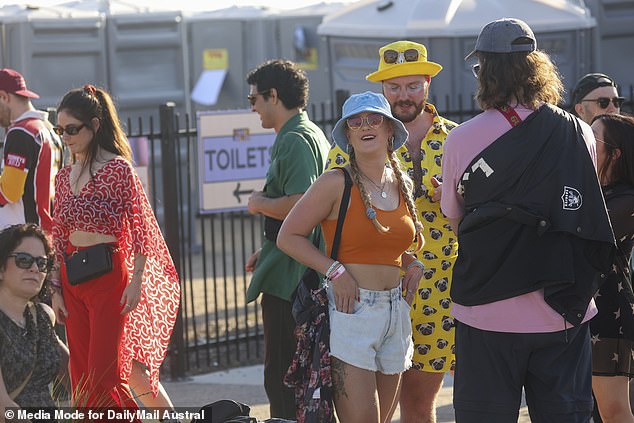 These wise festivalgoers (pictured) also showed off some sunshine with hats and sunglasses