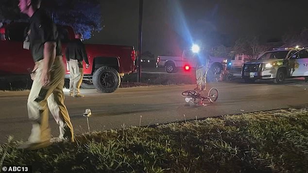 Benjamin's bicycle is left on the road outside his home for hours after Monday night's accident that resulted in his tragic death