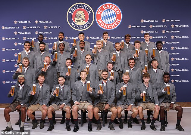 The pre-Oktoberfest beer photo shoot is an annual event at Bayern and although Kane missed the team photo due to the birth of his son, he posed for the cameras a few days later.