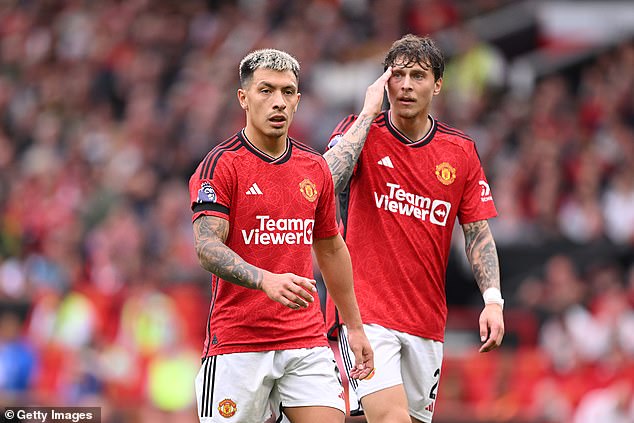 Lisandro Martinez (left) and Victor Lindelof (right) had a torrid afternoon in defence