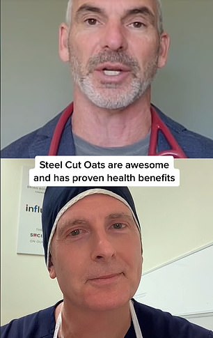 Dietitian Abbey Sharp (pictured left) and eye surgeon Dr. Brian Boxer Wachler (pictured bottom right) both posted comments on an earlier video from Dr. Wolfson.  Both said oatmeal has several health benefits, including lowering the risk of cardiovascular disease