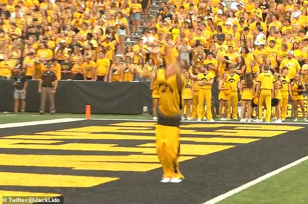 His pants fell down midway through an acrobatics routine at Nile Kinnick Stadium