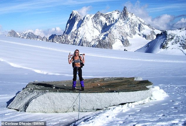 Corinne posed for a photo while climbing Mont Blanc, 4810 meters, in 2009