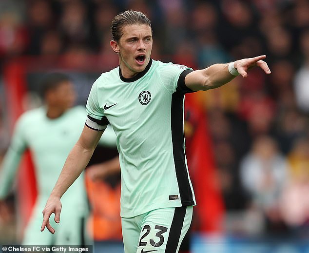 Conor Gallagher (pictured) became the fourth player to captain Chelsea this season in today's match