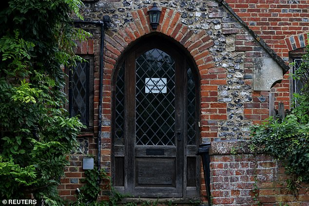 Brand bought the Crown Inn in Pishill, near his luxury home in Henley-on-Thames, in December 2021 - where it has since been temporarily closed.  Pictured: Sign on the door of the Crown Inn reading: 'Pub temporarily closed'