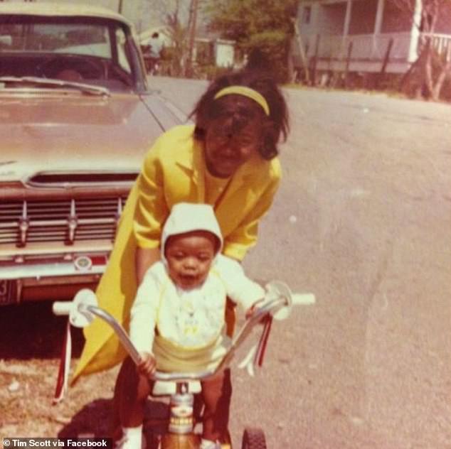 This family photo from the 1960s shows Scott as a child with an unknown aunt.  He credits his upbringing by his single mother in North Charleston as the driving factor behind his decision not to marry.