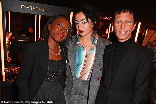 Legends: The pop star was captured posing with Aida Moudachirou-Rebois, MAC Senior Vice President and Global CMO, and Drew Elliott, Global Creative Director at MAC Cosmetics