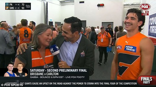 But Betts was having none of it and dragged her in for a hug and a chat about her son and the Giants' huge win over Port Adelaide.