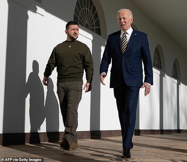 The US has already contributed about $70 billion, while Congress is now divided over whether to funnel more money to the war effort.  Joe Biden walked with Zelensky last December