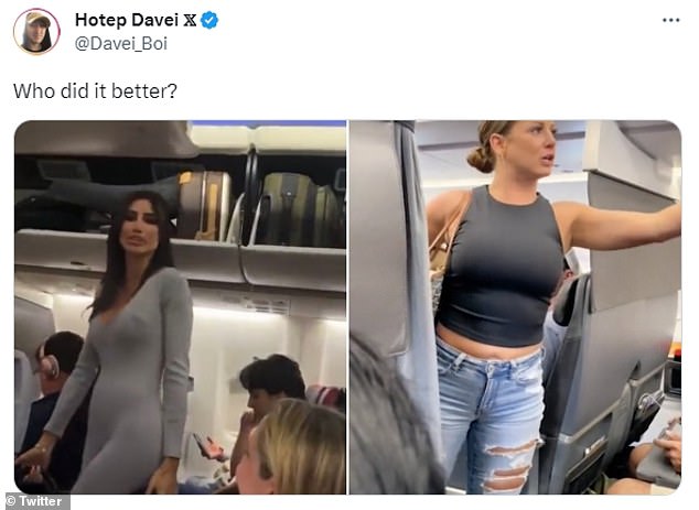 Social media users were quick to draw comparisons between the latest 'airplane woman' and Tiffany Gomas, with one woman tweeting screenshots of the two plane dramas side by side with the caption: 'Who did it better?'