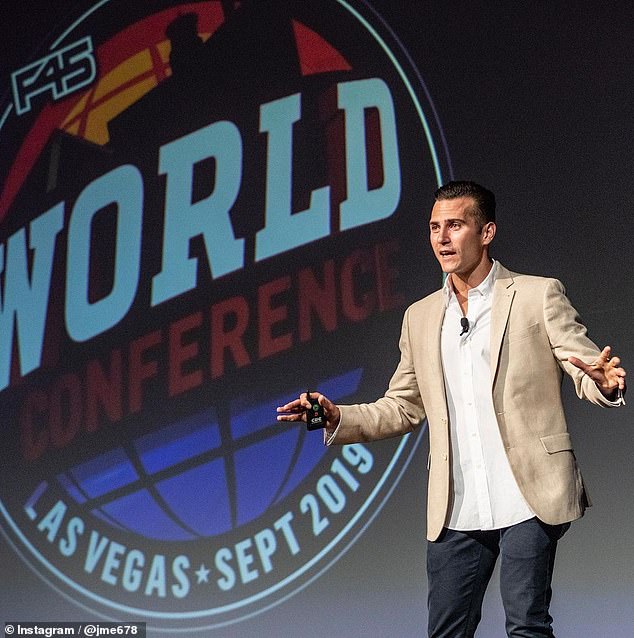 f45 Opulent Group CEO Jordan Creary (above) in Las Vegas in 2019 at the gym giant's global conference where he was inducted into the F45 World Hall of Fame