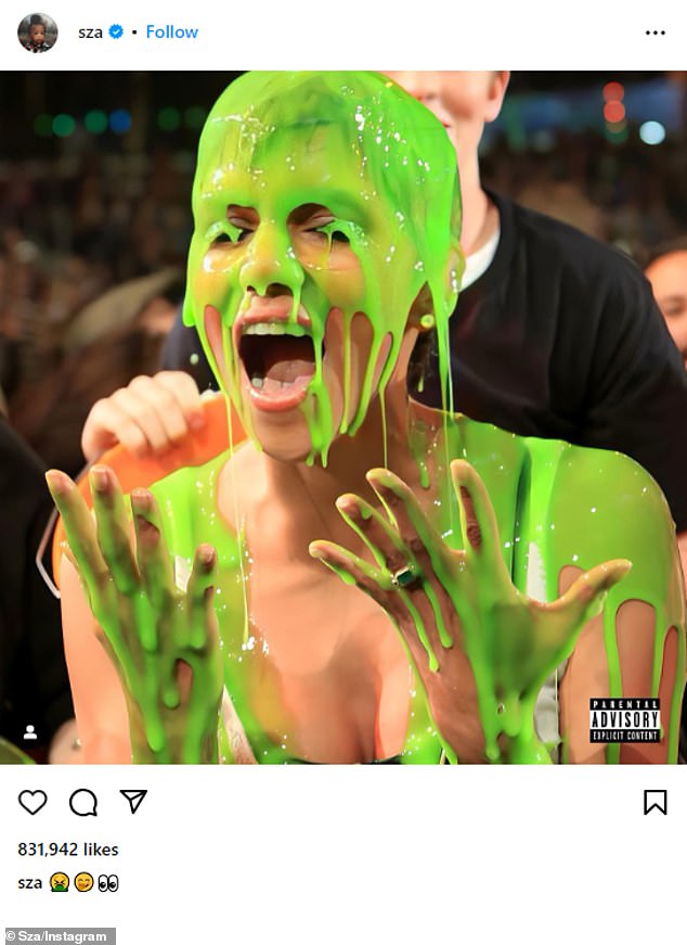 Promotion: Both took to their main Instagram pages to promote the song, each using the throwback snap of Halle getting slimed at the recent awards show