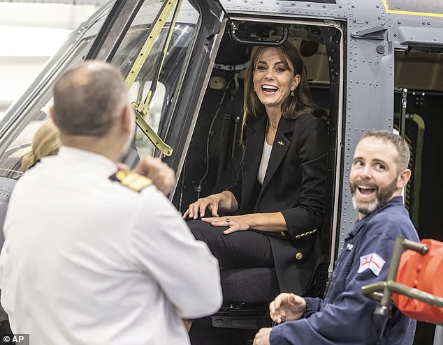 The Princess of Wales was in a training version of a Royal Navy Wildcat helicopter during her visit, where she took part in a flight simulator