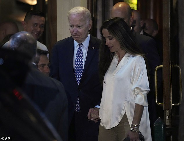 President Biden (left) arrived Sunday and caused traffic chaos as he attended dinner with his family and daughter Ashley (right)