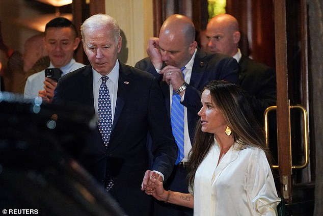 The president was pictured leaving the restaurant with his daughter Ashley Biden, 42, leading him by the hand as they were flanked by bodyguards around 8 p.m. on Sunday.