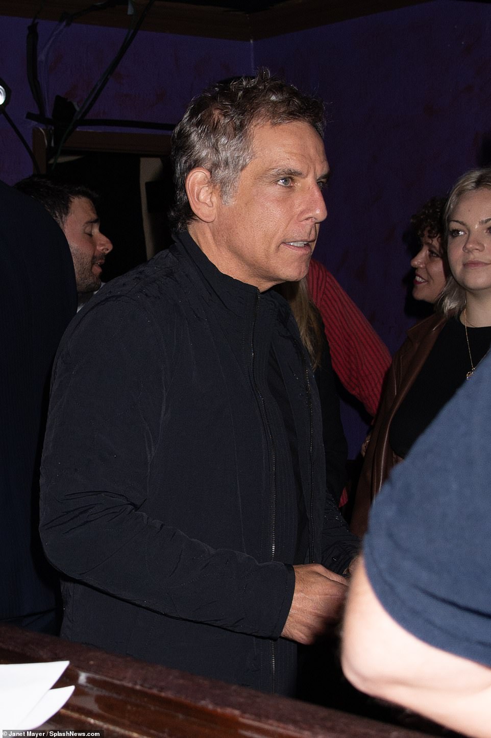 Also present: Ben Stiller was also on hand to celebrate Job's opening night and was seen dressing down and donning a black jacket as he mingled with other guests at the event