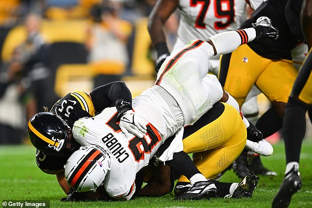 Chubb was injured in the first half on Monday after a tackle by Steelers safety Minkah Fitzpatrick