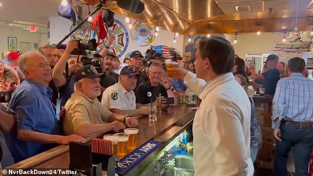 Ron DeSantis stepped behind a bar in Reno, Nevada, to serve beer to veterans