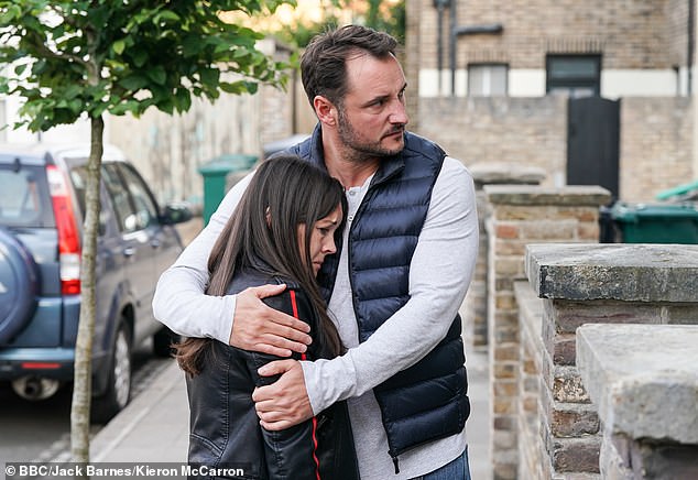 Enraged: Martin lashes out and attacks Theo after he continues to attack Stacey, causing her to turn to the community for support