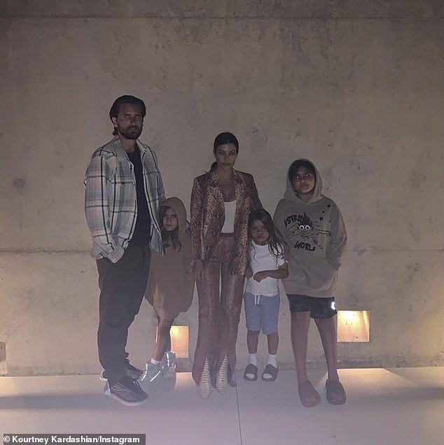 2020 family portrait: The Poosh founder also has two sons: Mason, 13;  and Reign, 8 – from her nine-year relationship with Talentless CEO Scott Disick (L), which ended in 2015