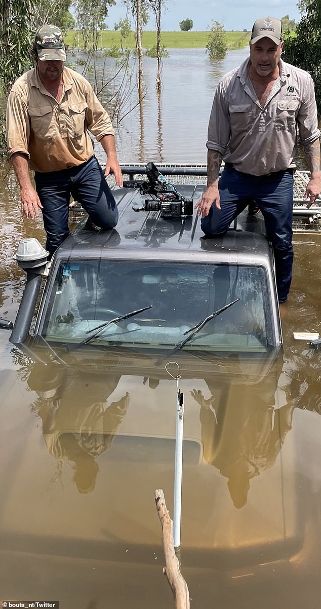 During the eventful pig hunting trip, Bouta (pictured right) also found himself staying out of the water, where he said there were 'a lot' of crocodiles