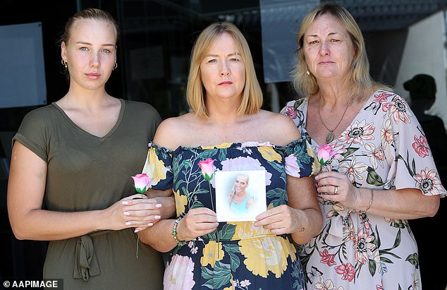 Mrs Robinson's aunt Janine Mackney (pictured centre, with Mrs Robinson's aunt Sharon Rowe, right, and cousin Edyn Mackney, left) claimed the 21-year-old would not have committed suicide