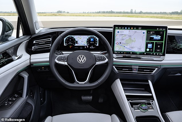 The Tiguan gets a 12.9-inch infotainment display as standard.  However, upgrade to higher trim levels and you get a 15-inch laptop-sized screen