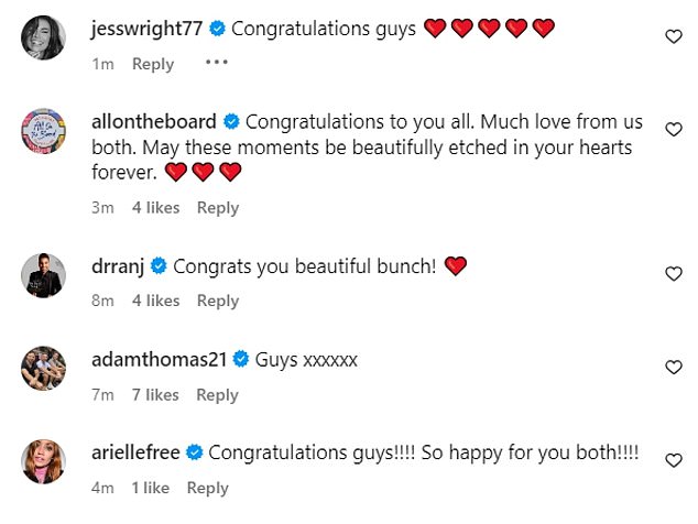 Best wishes: Many showbiz friends took to the comments section to share their congratulations.