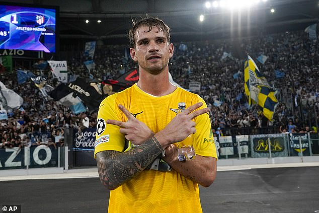 Lazio fans went wild as flares were thrown onto the pitch and flags were waved in the stands.