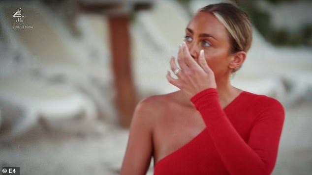 Distraught: Ella was seen sobbing as she chatted on camera after their argument